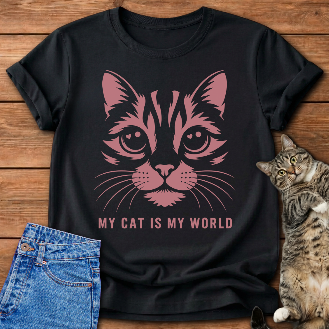 My Cat Is My World Pink T-Shirt