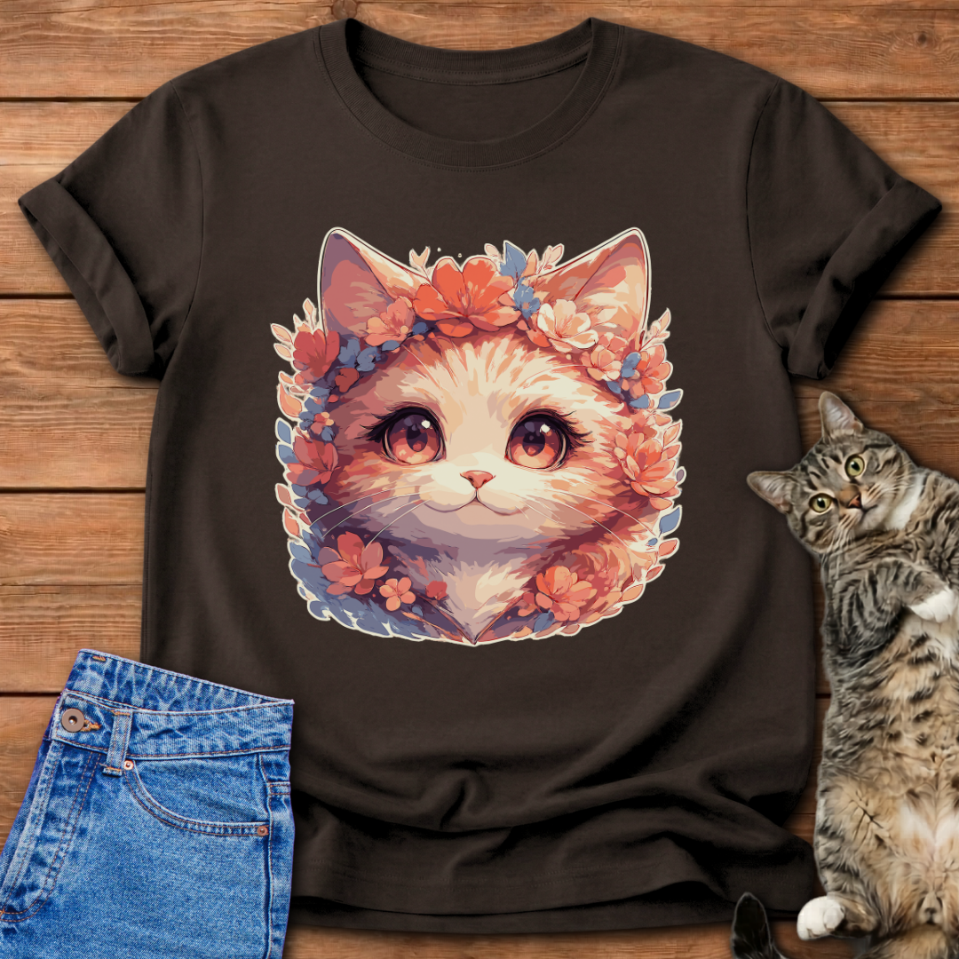 Floral Cat Portrait T-Shirt