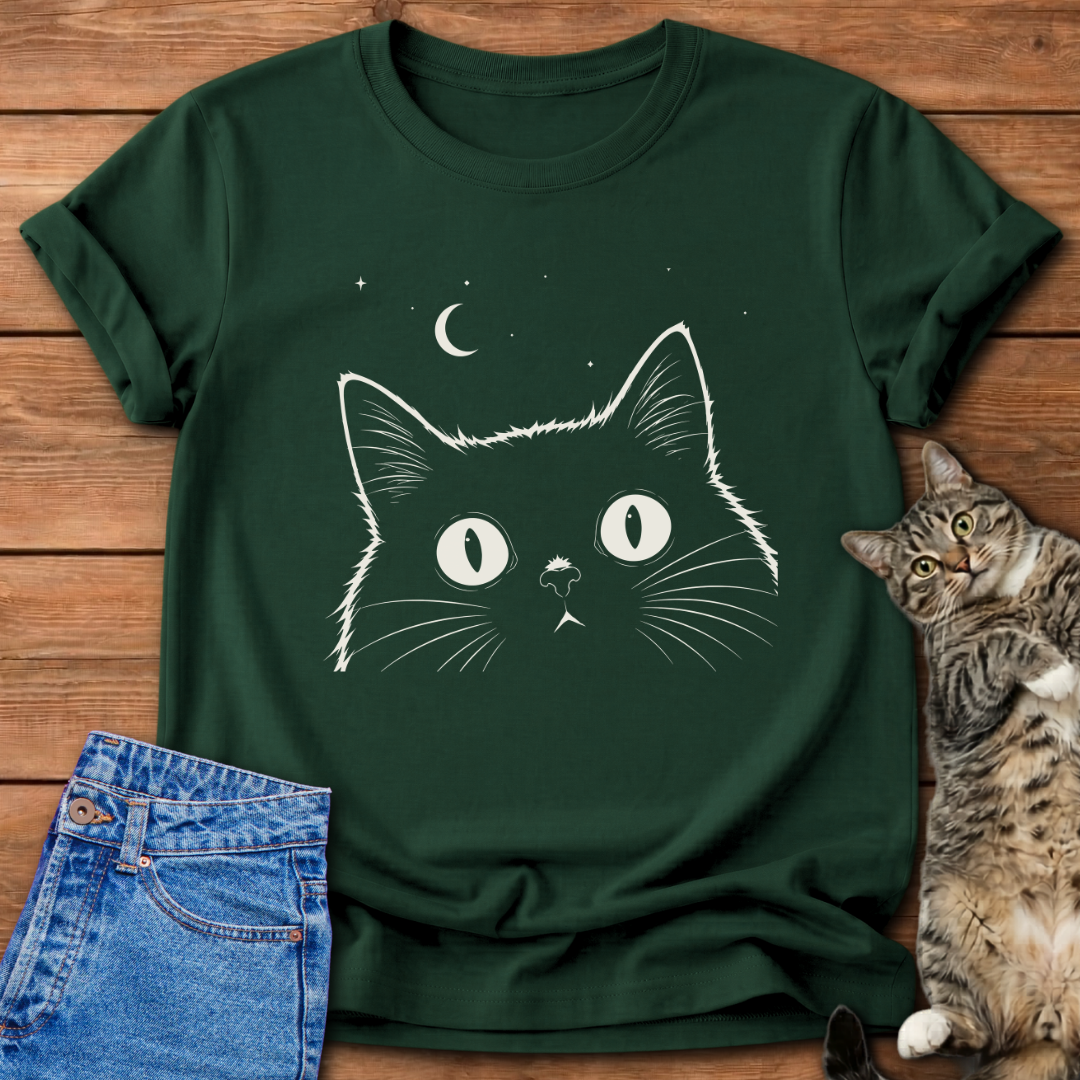 Black Cat Night Sky T-Shirt