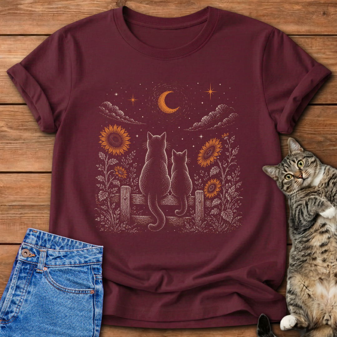 Moon Watching Cats T-Shirt