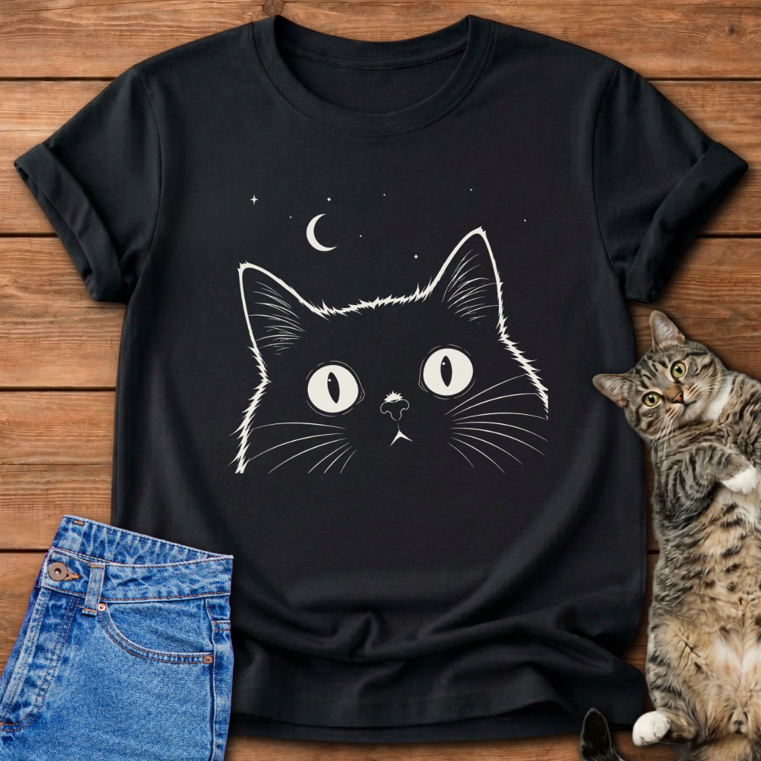 Black Cat Night Sky T-Shirt