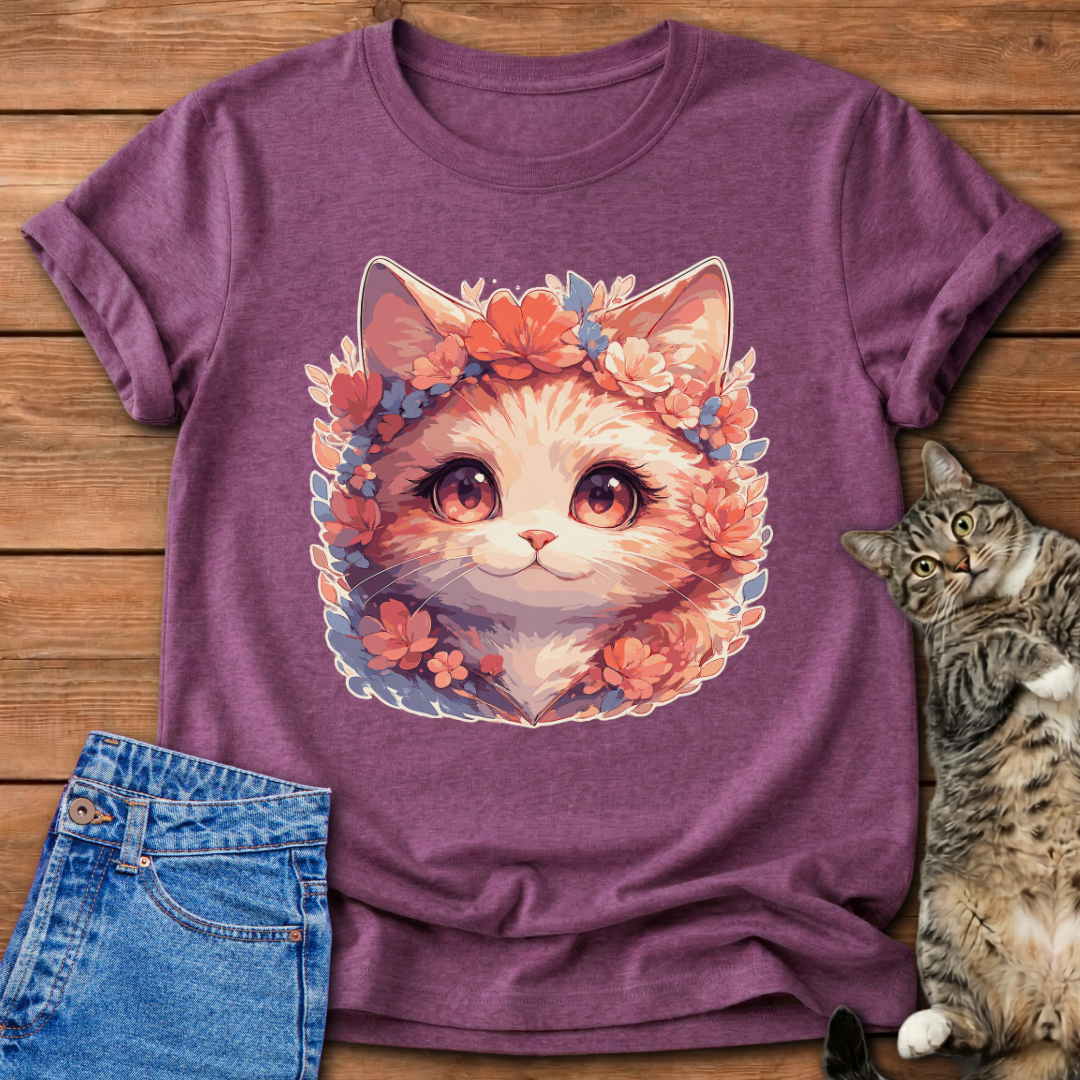 Floral Cat Portrait T-Shirt