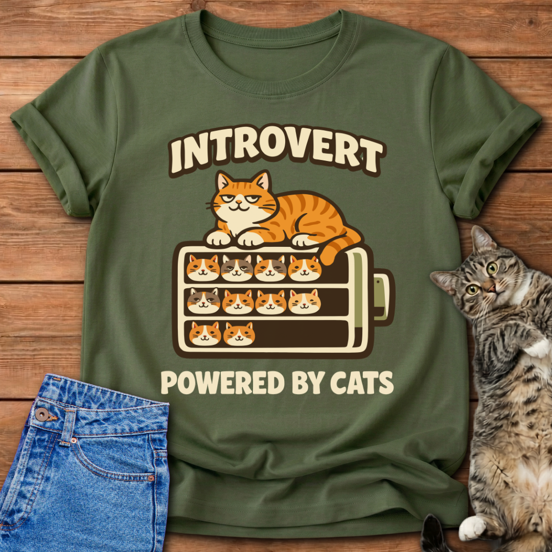 Introvert Powered by Cats T-Shirt