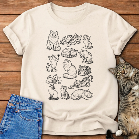 Vintage Cat Sketches T-Shirt