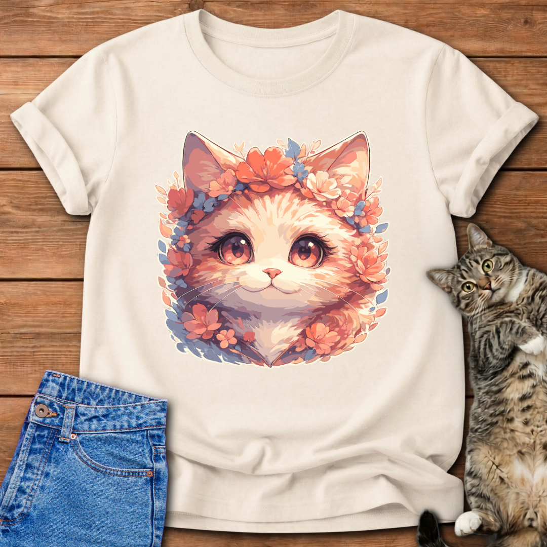 Floral Cat Portrait T-Shirt