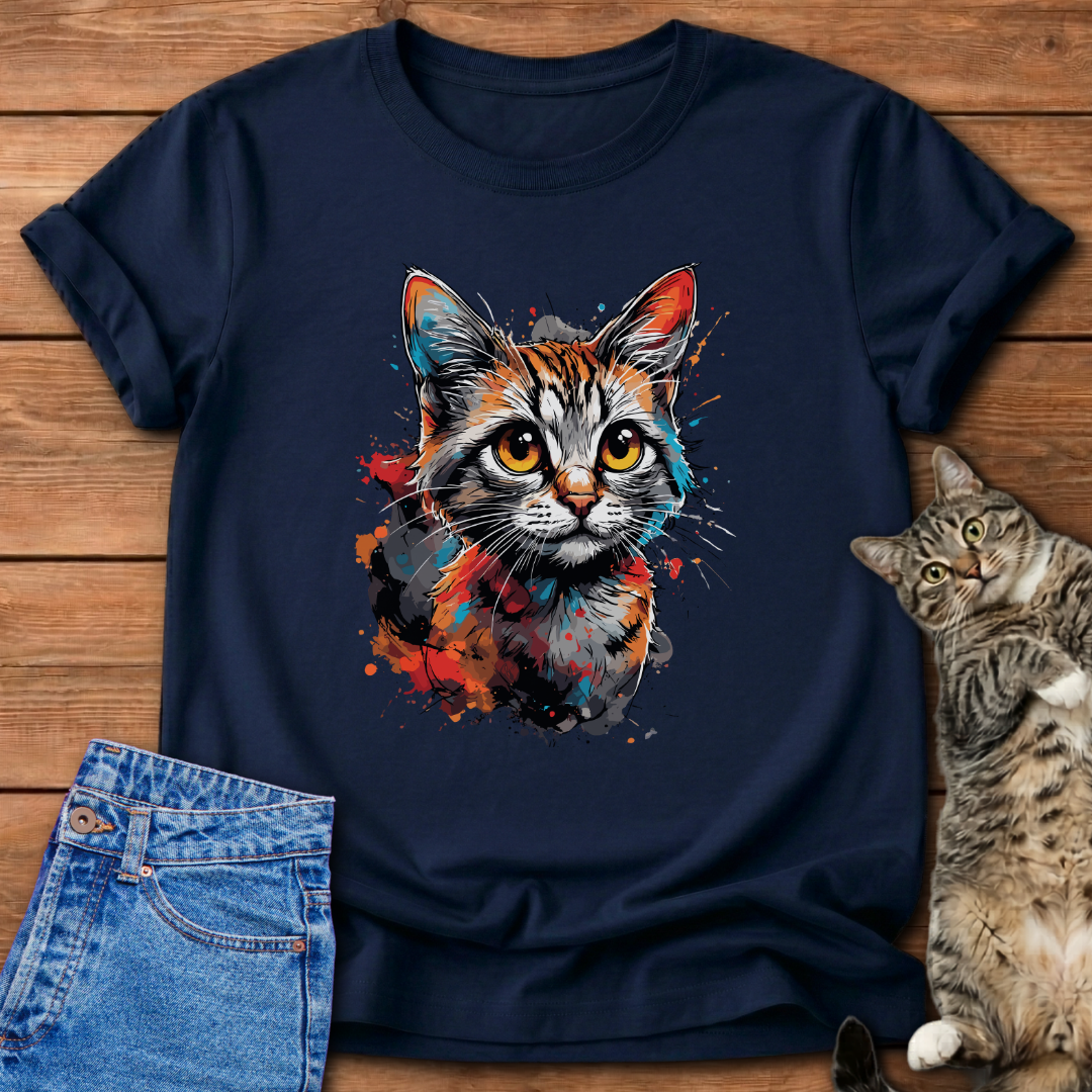 Colorful Cat Head T-Shirt