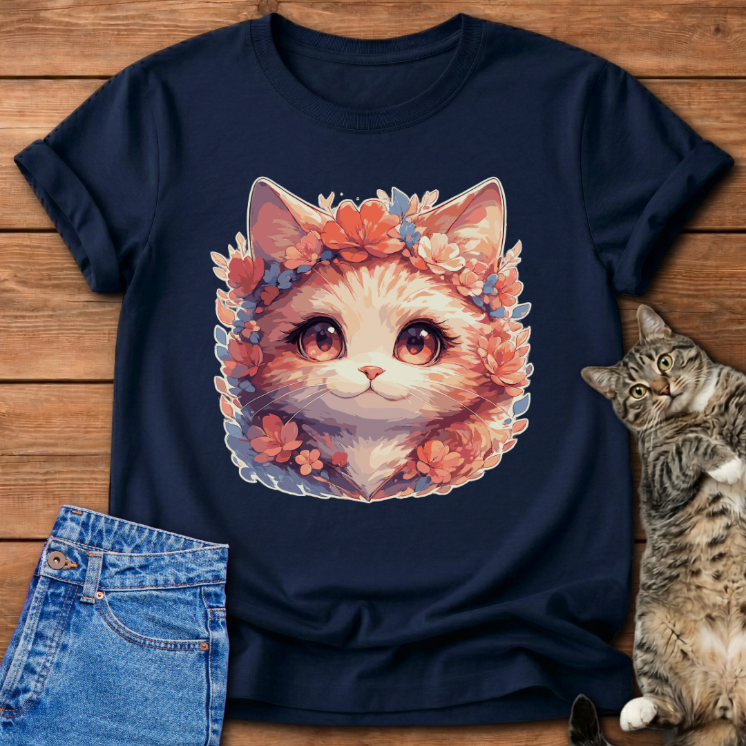 Floral Cat Portrait T-Shirt
