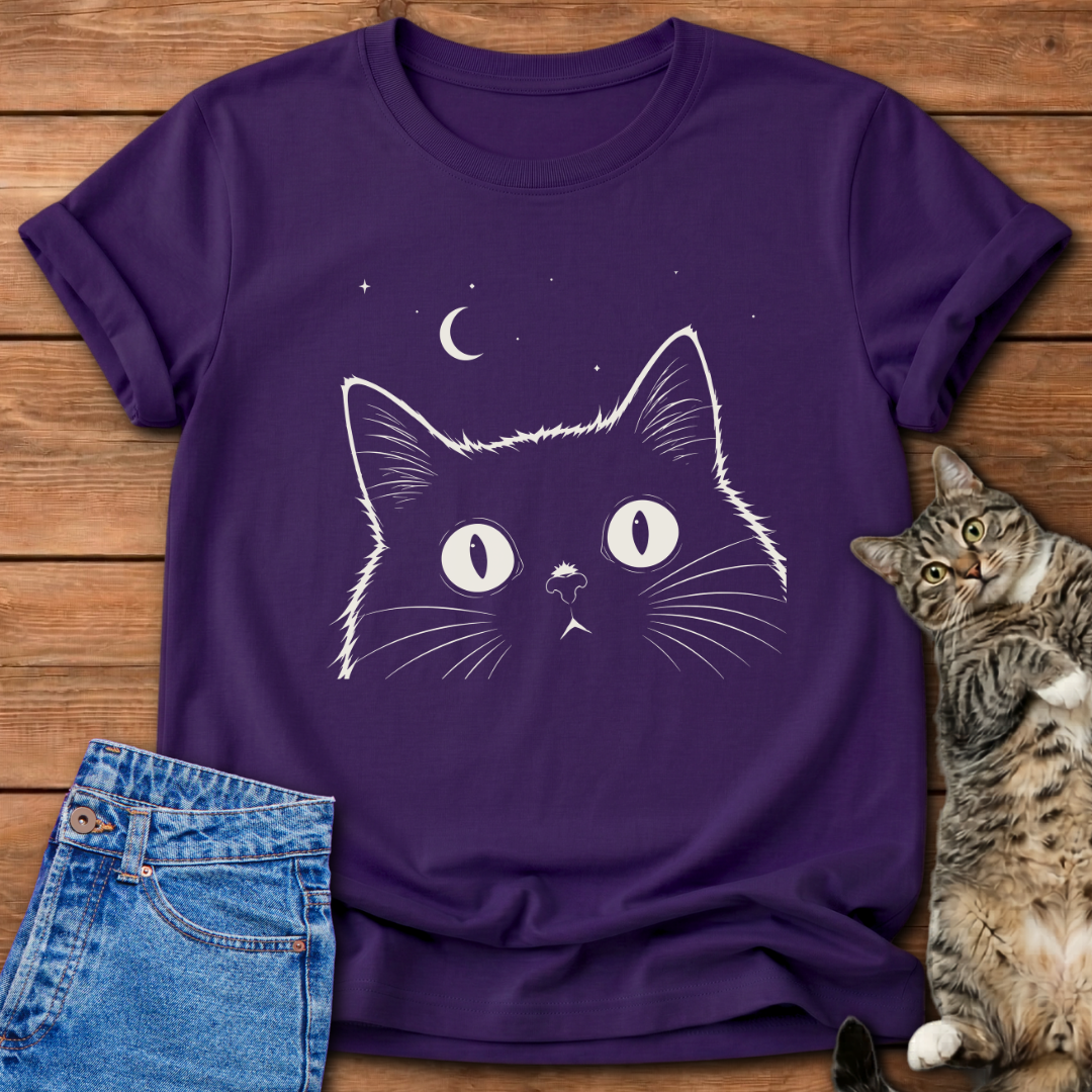 Black Cat Night Sky T-Shirt